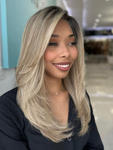 Meet Sky! A stunning 20-inch lace top wig featuring a light brown to blonde balayage, designed for a flawless, natural look. Expert styling consultation included.