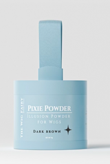 Dark Brown Wig Fusion Powder container with built-in sponge for easy application, designed for a fuller, natural look.