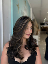 Side view of Gigi pre-cut lace wig showing thickness and flow of European hair