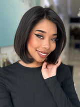 Ivonne lace top wig, 18 inches in black, styled in a sleek bob cut for a flawless, natural look with pre-cut lace for effortless wear.