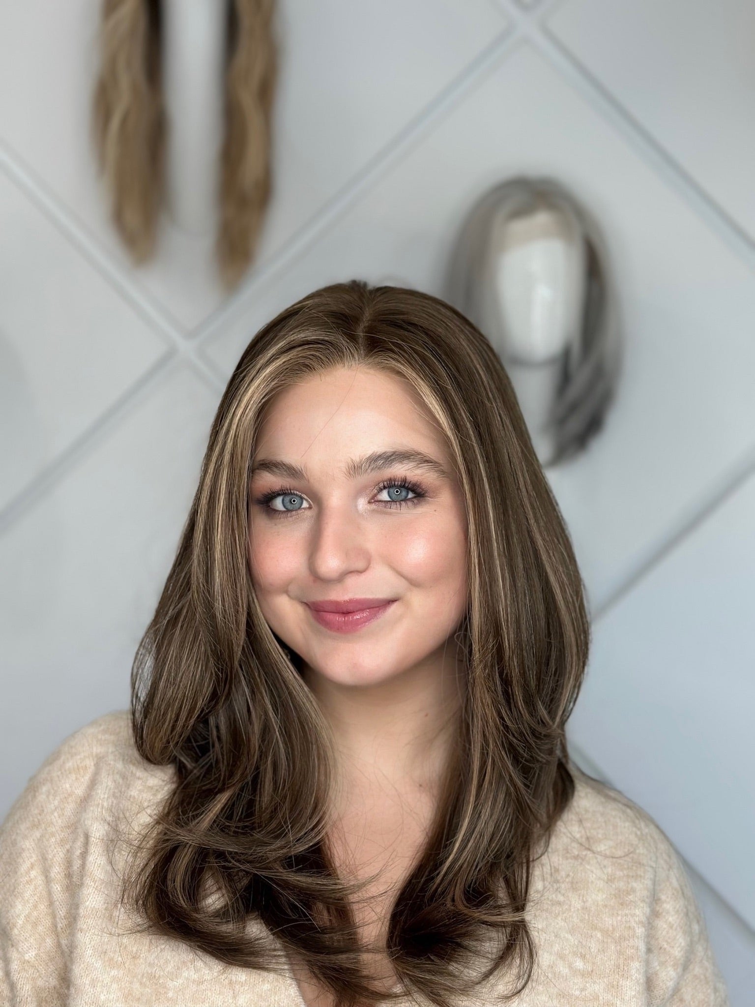 Rachel lace top wig, 22 inches in blonde, featuring soft waves and a flawless, natural look with pre-cut lace for easy wear.