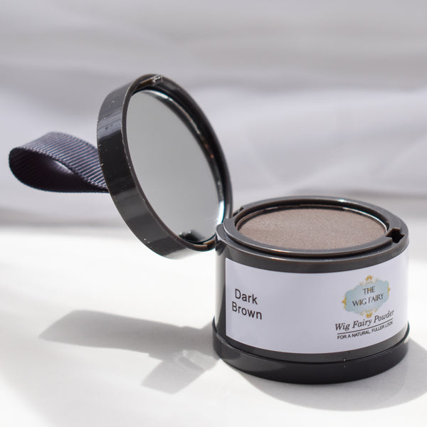 Dark Brown Wig Fusion Powder, designed for a natural fuller look. Temporary coverage for bald spots and scalp color matching.

