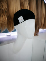 Close-up of the Mona-Mor Magic Cap in rich dark brown, featuring soft velvet material ideal for sensitive scalps or post-surgical wear.